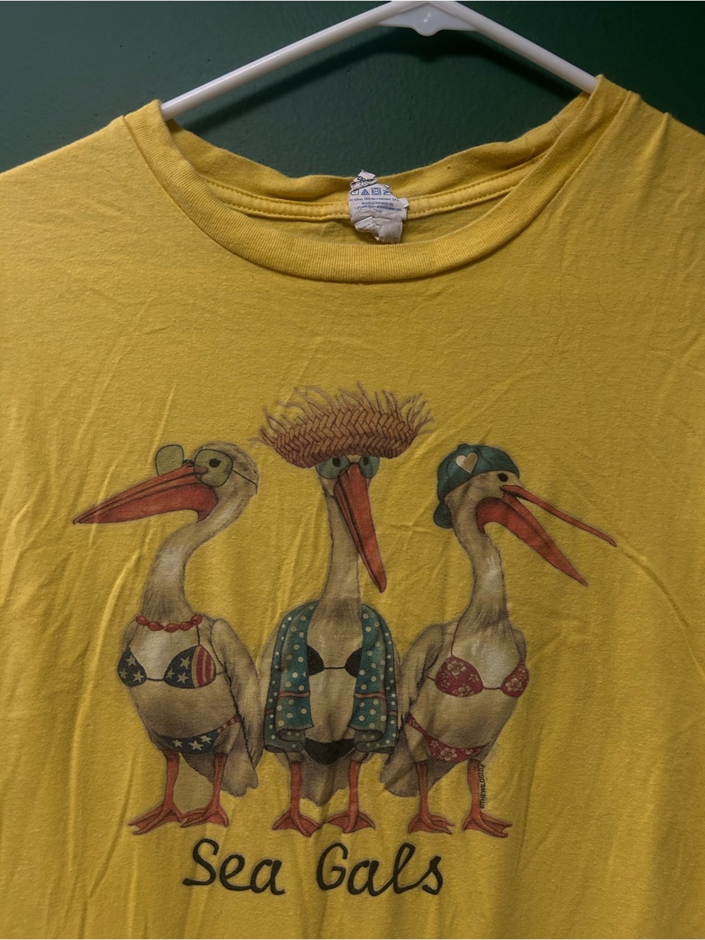 Gildan Yellow 'Sea Gals' Graphic Pelican Tee